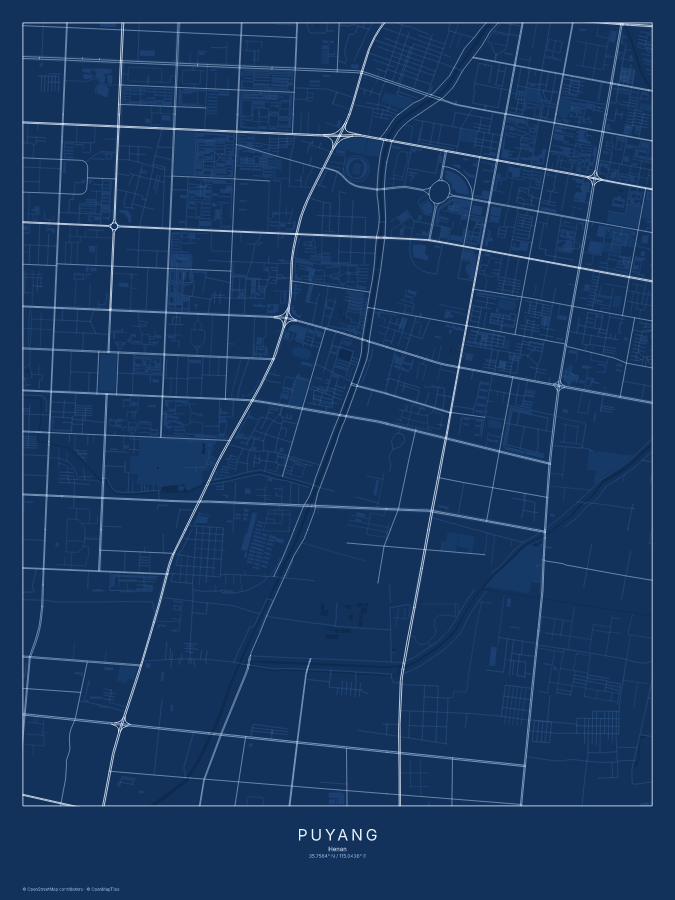 Puyang map poster, blueprint style