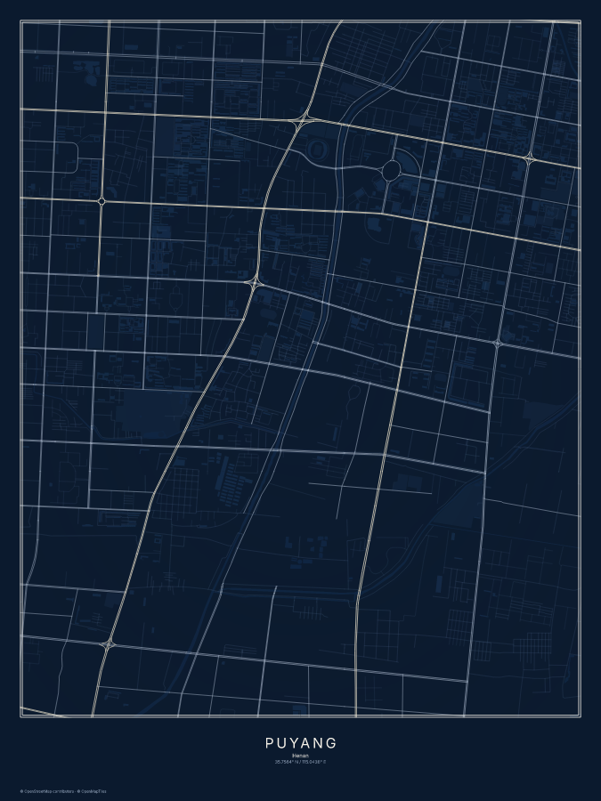 Puyang map poster, midnight style