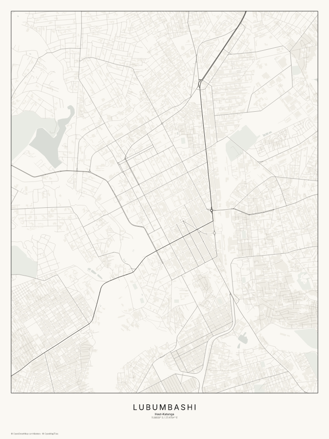 Lubumbashi map poster, classic style