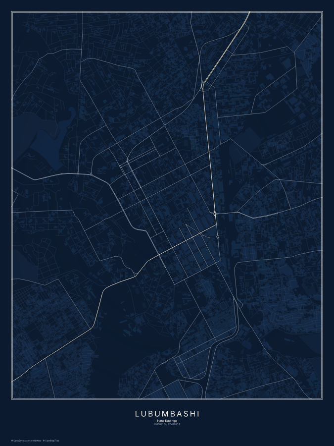 Lubumbashi map poster, midnight style