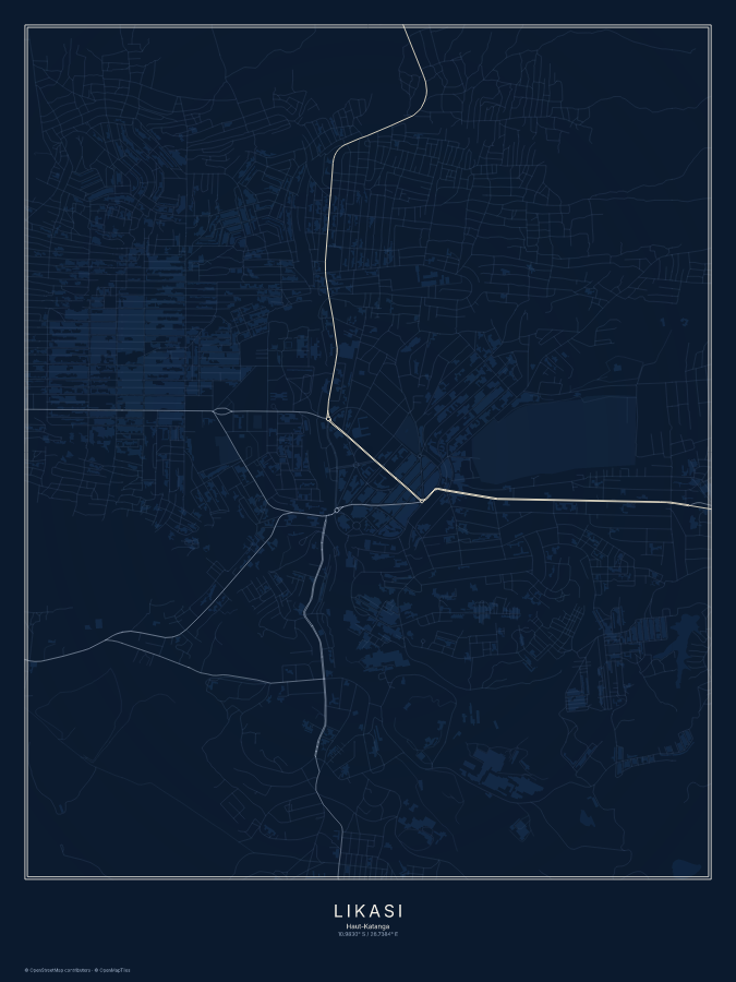 Likasi map poster, midnight style