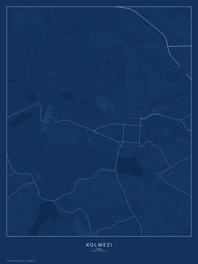 Kolwezi map poster, blueprint style