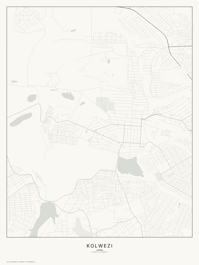 Kolwezi map poster, classic style
