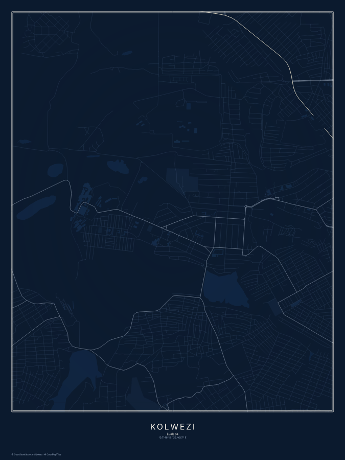 Kolwezi map poster, midnight style