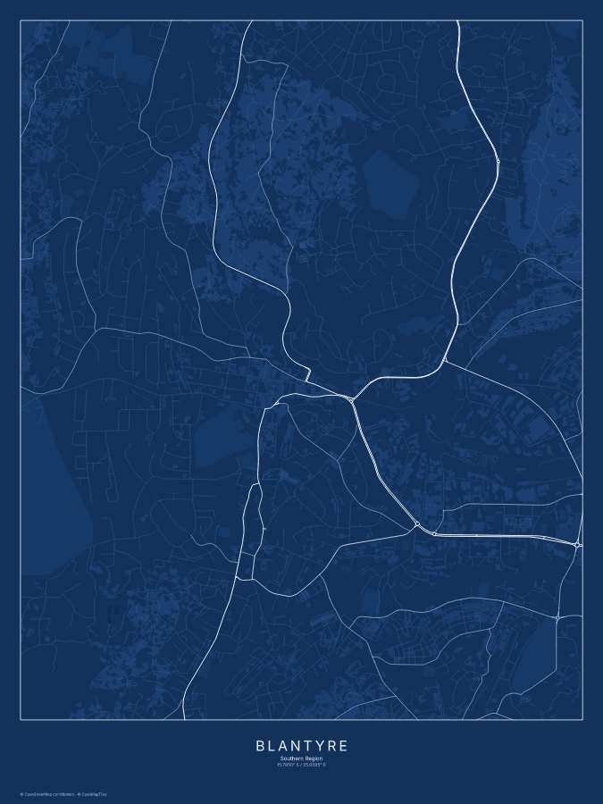 Blantyre map poster, blueprint style