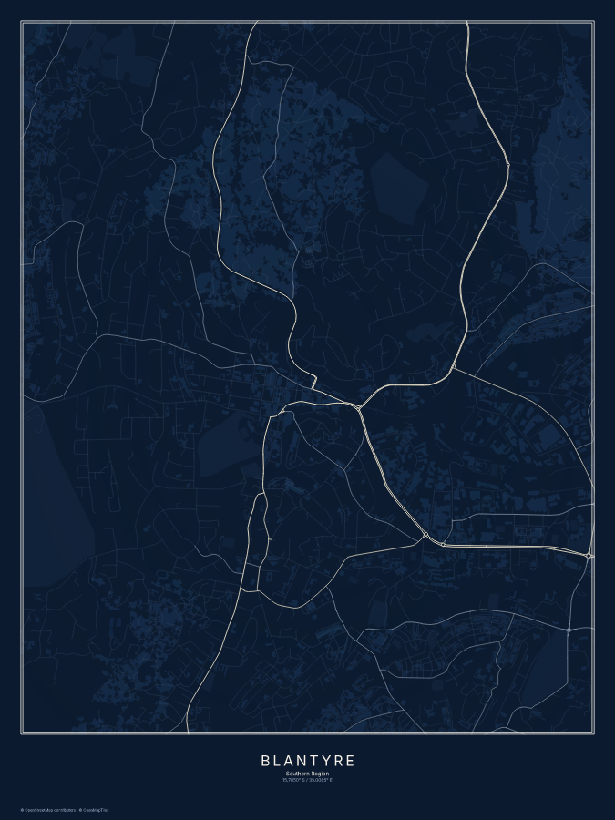 Blantyre map poster, midnight style