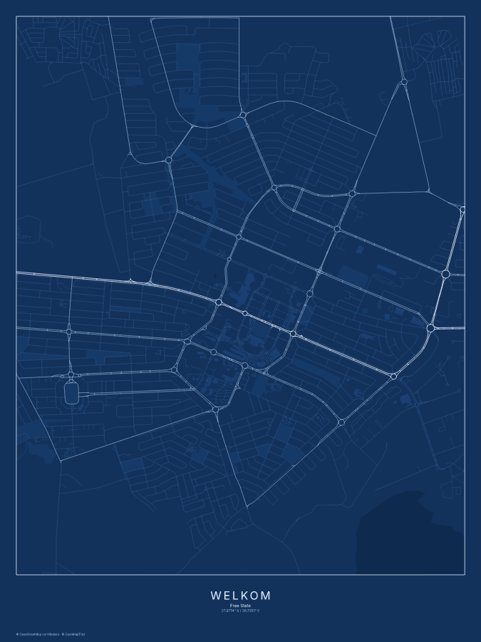 Welkom map poster, blueprint style