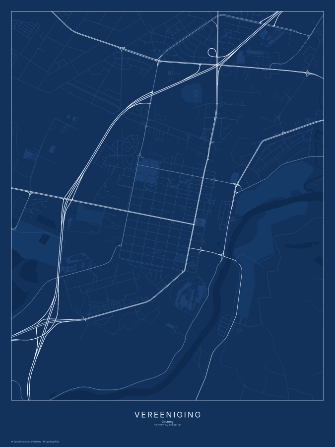 Vereeniging map poster, blueprint style