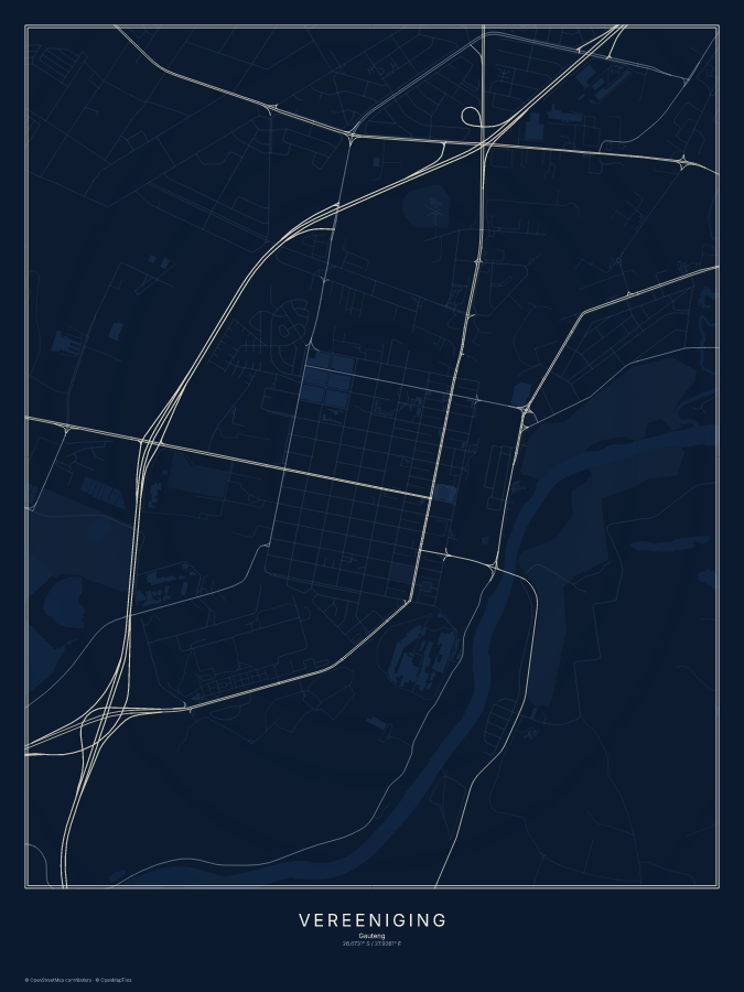 Vereeniging map poster, midnight style