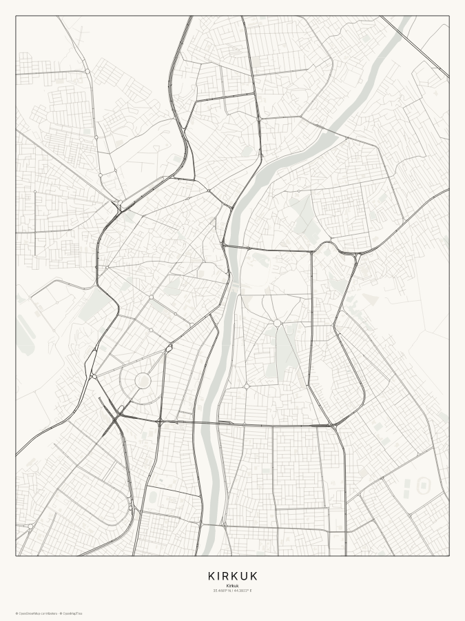 Kirkuk map poster, classic style