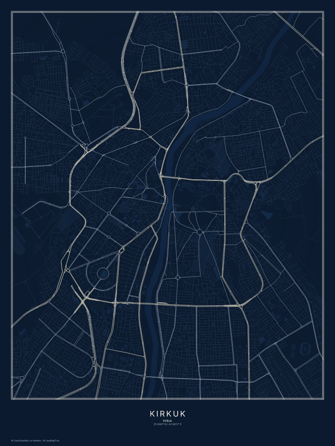 Kirkuk map poster, midnight style