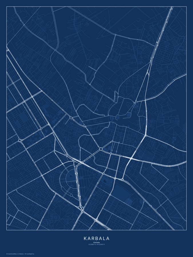 Karbala map poster, blueprint style