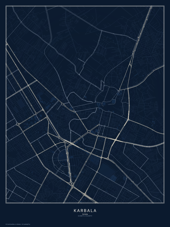 Karbala map poster, midnight style