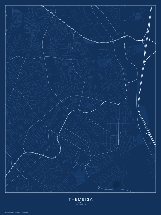 Thembisa map poster, blueprint style