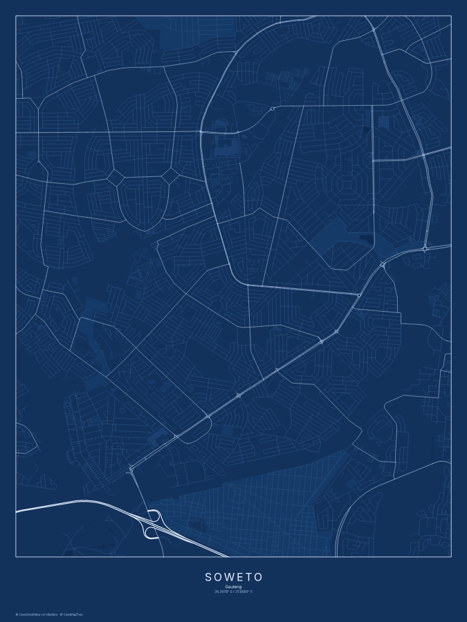 Soweto map poster, blueprint style