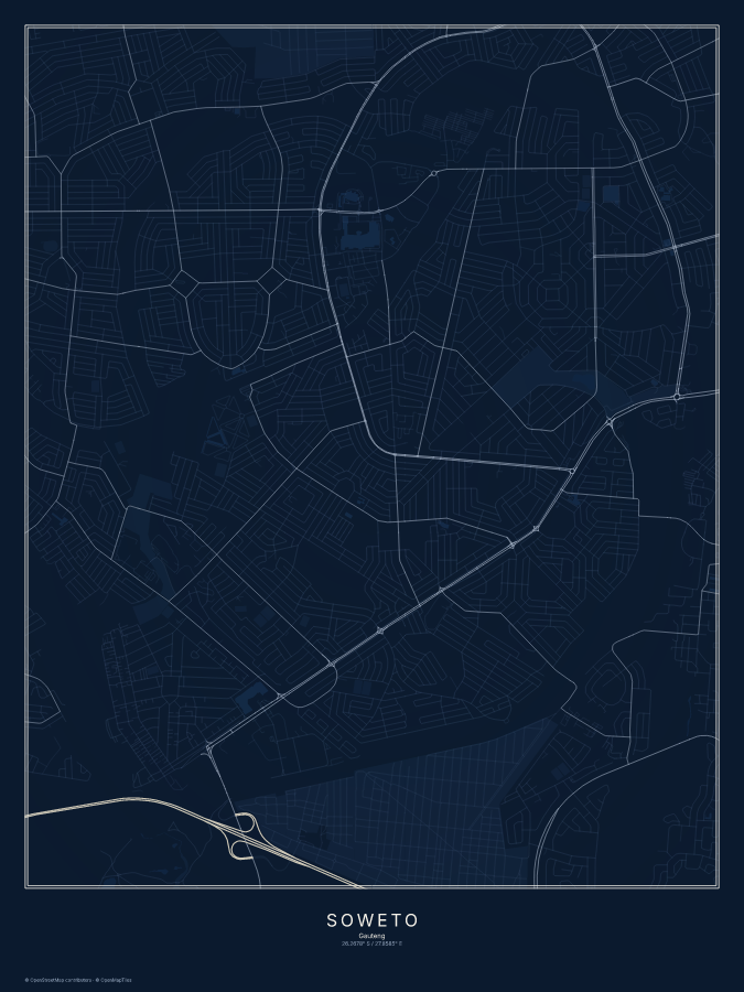 Soweto map poster, midnight style