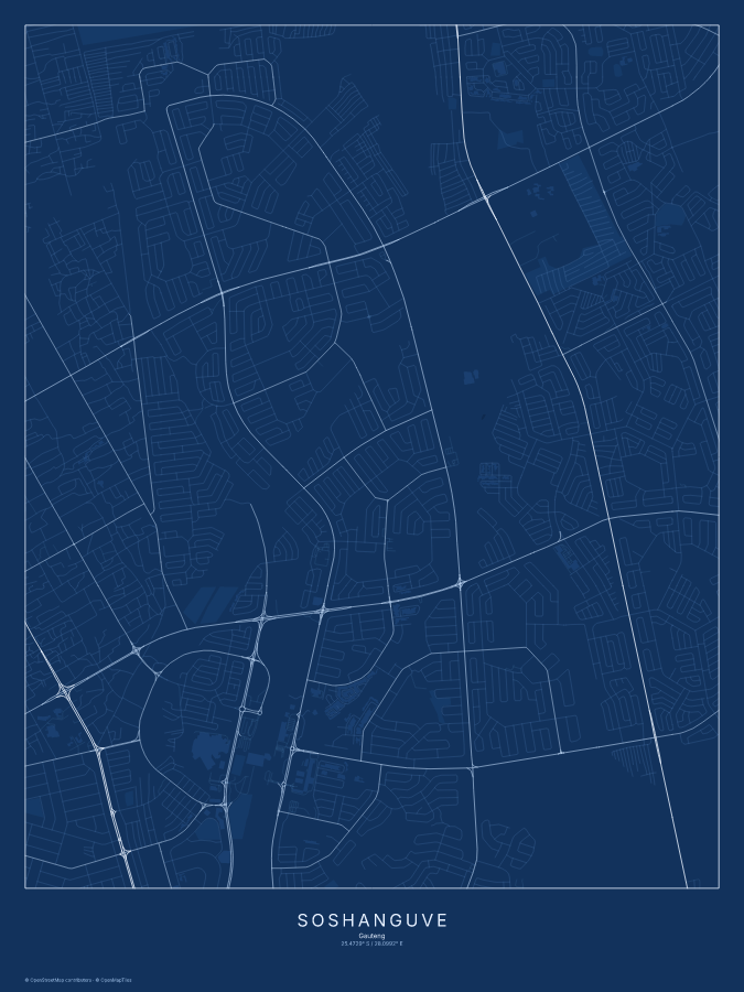 Soshanguve map poster, blueprint style