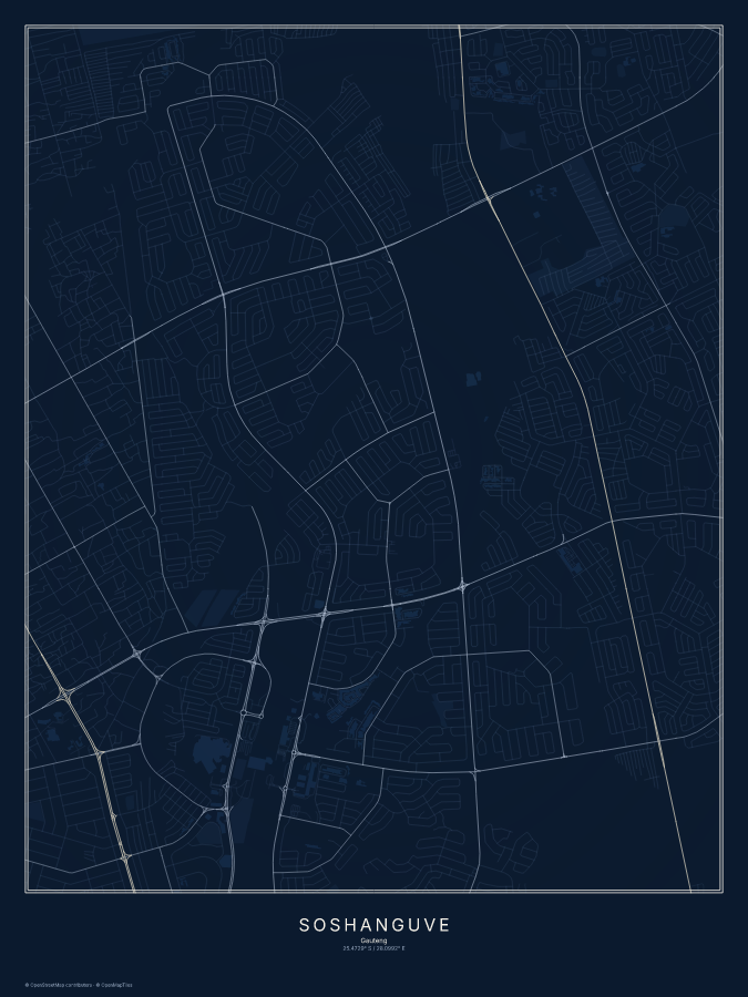 Soshanguve map poster, midnight style