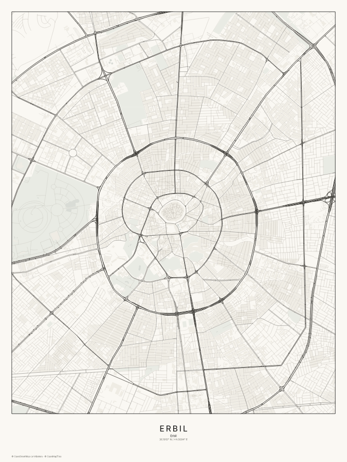 Erbil map poster, classic style