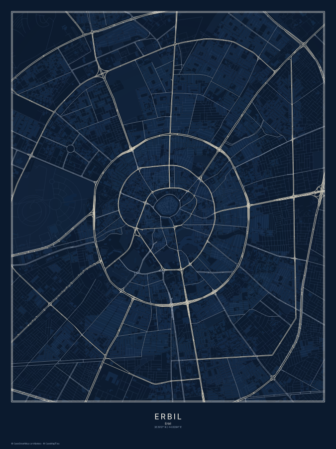 Erbil map poster, midnight style