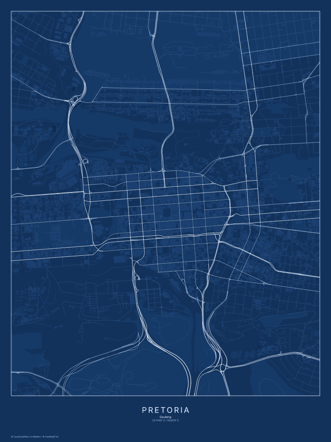Pretoria map poster, blueprint style