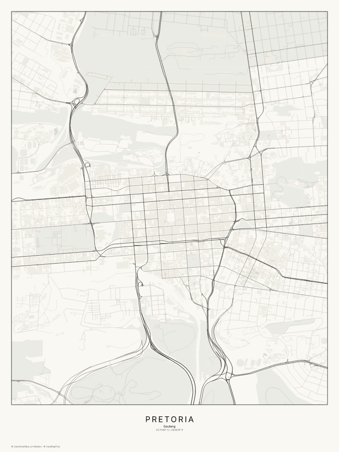 Pretoria map poster, classic style