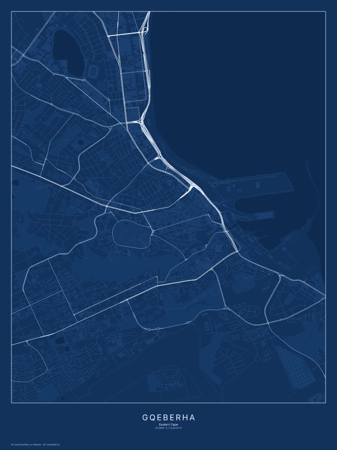 Gqeberha map poster, blueprint style