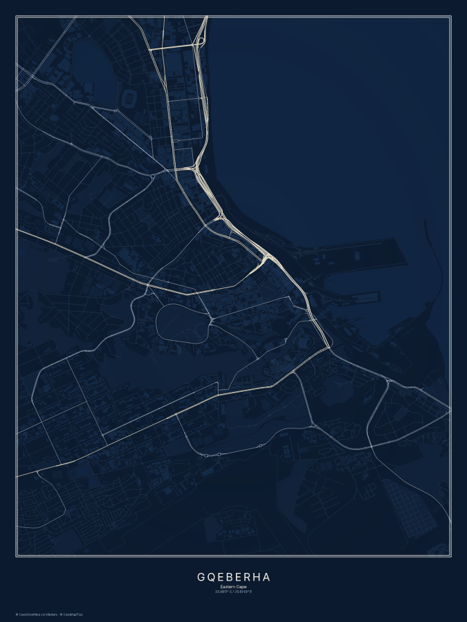 Gqeberha map poster, midnight style