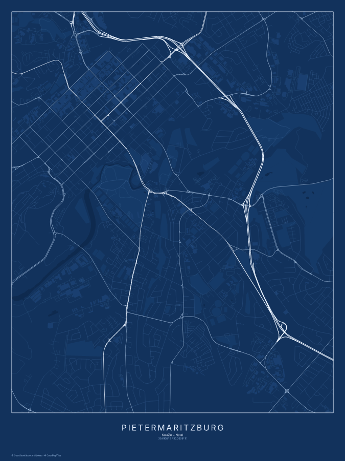 Pietermaritzburg map poster, blueprint style