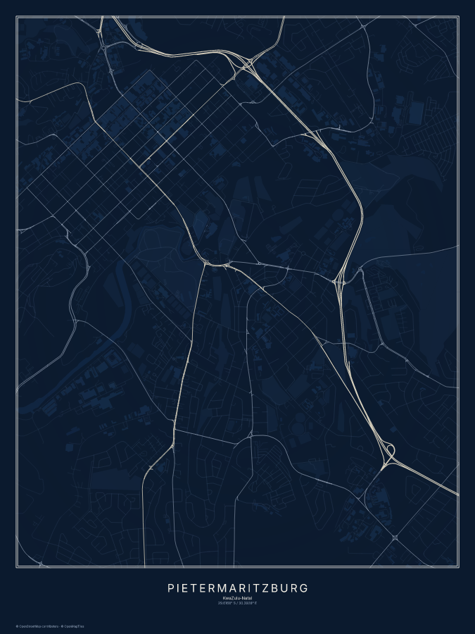Pietermaritzburg map poster, midnight style