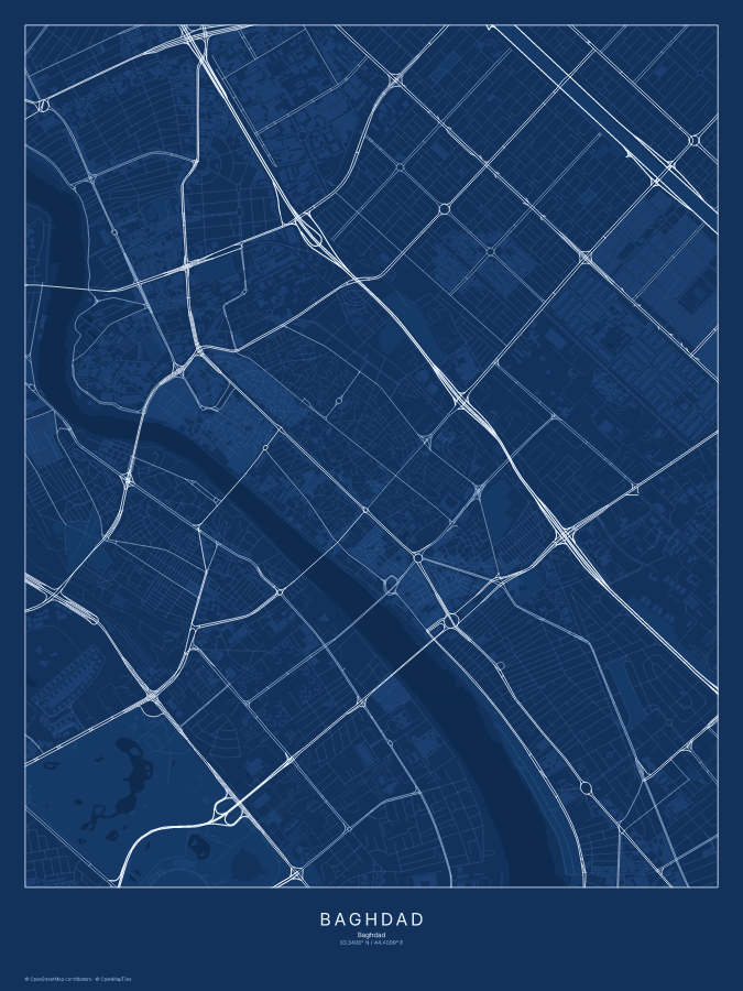 Baghdad map poster, blueprint style