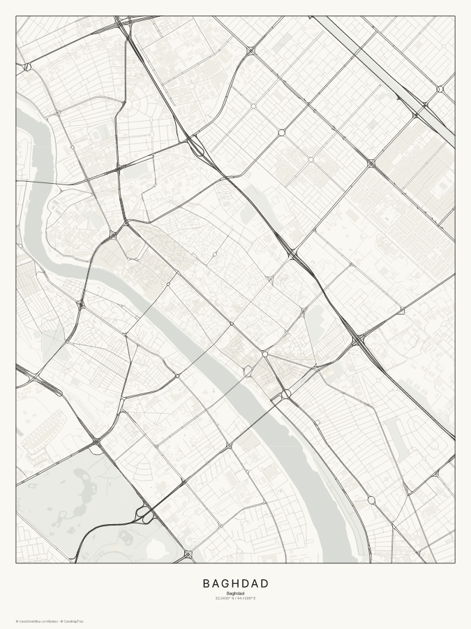 Baghdad map poster, classic style