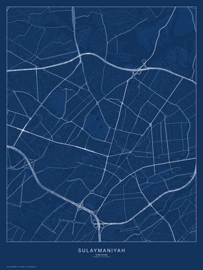Sulaymaniyah map poster, blueprint style