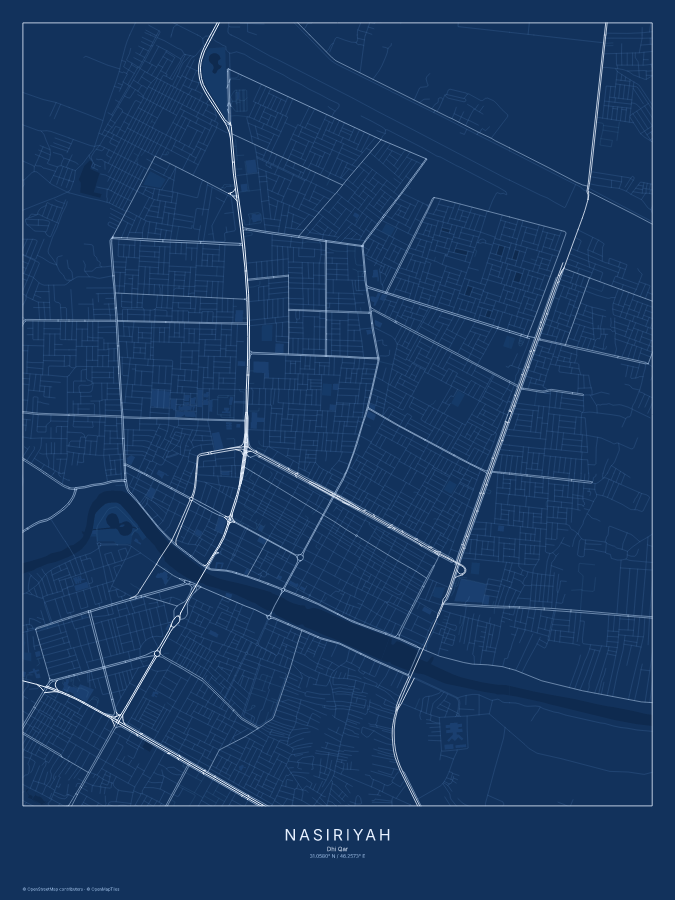 Nasiriyah map poster, blueprint style