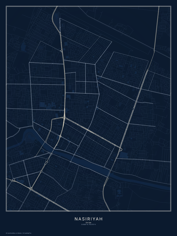 Nasiriyah map poster, midnight style
