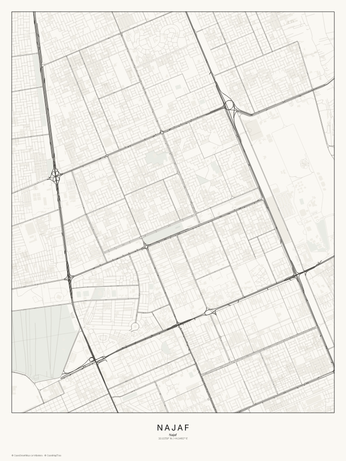 Najaf map poster, classic style
