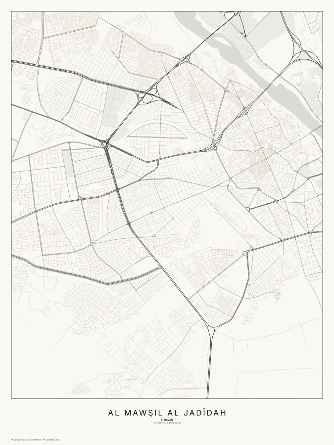 Al Mawşil al Jadīdah map poster, classic style