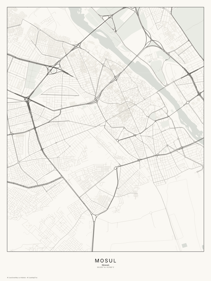 Mosul map poster, classic style