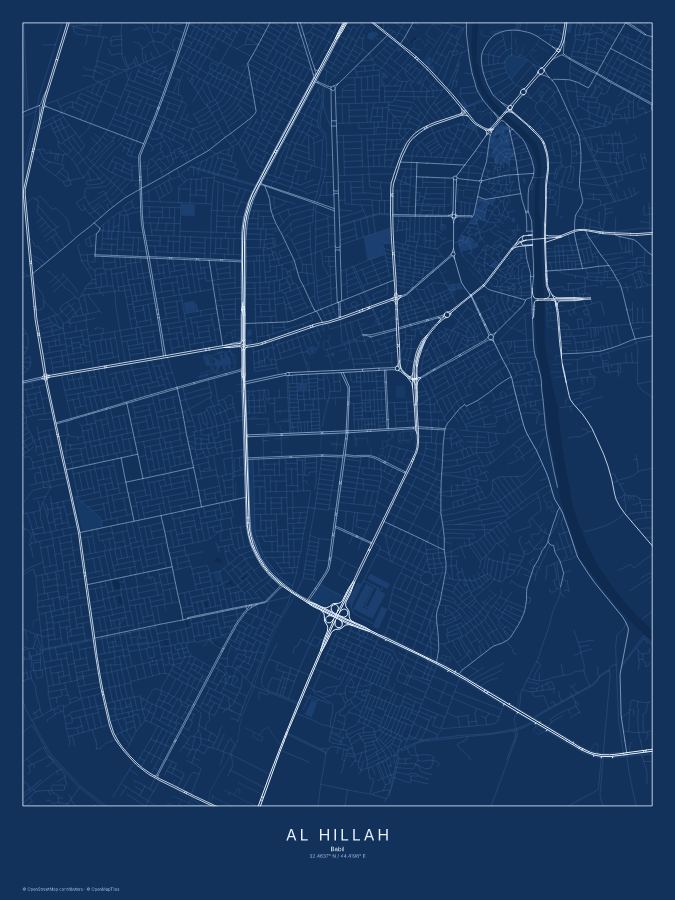 Al Hillah map poster, blueprint style