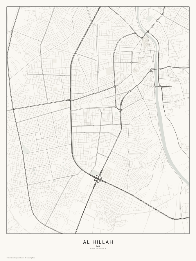 Al Hillah map poster, classic style