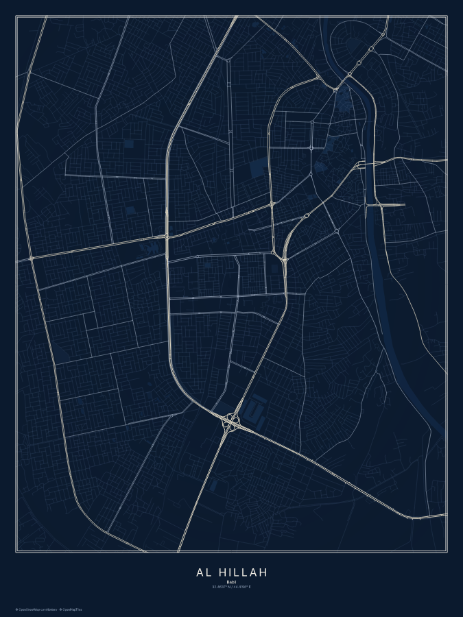 Al Hillah map poster, midnight style