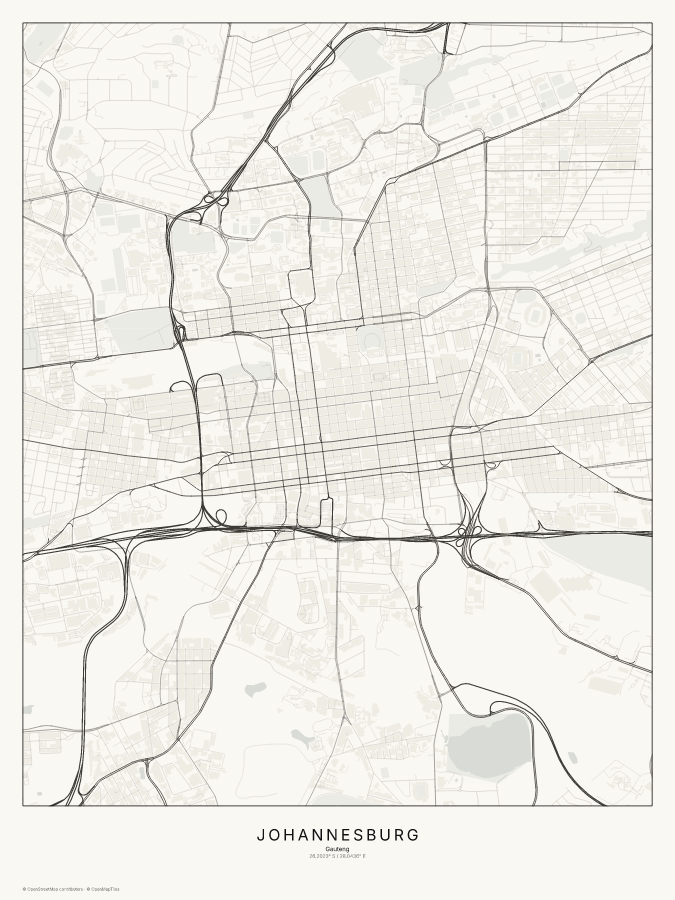 Johannesburg map poster, classic style
