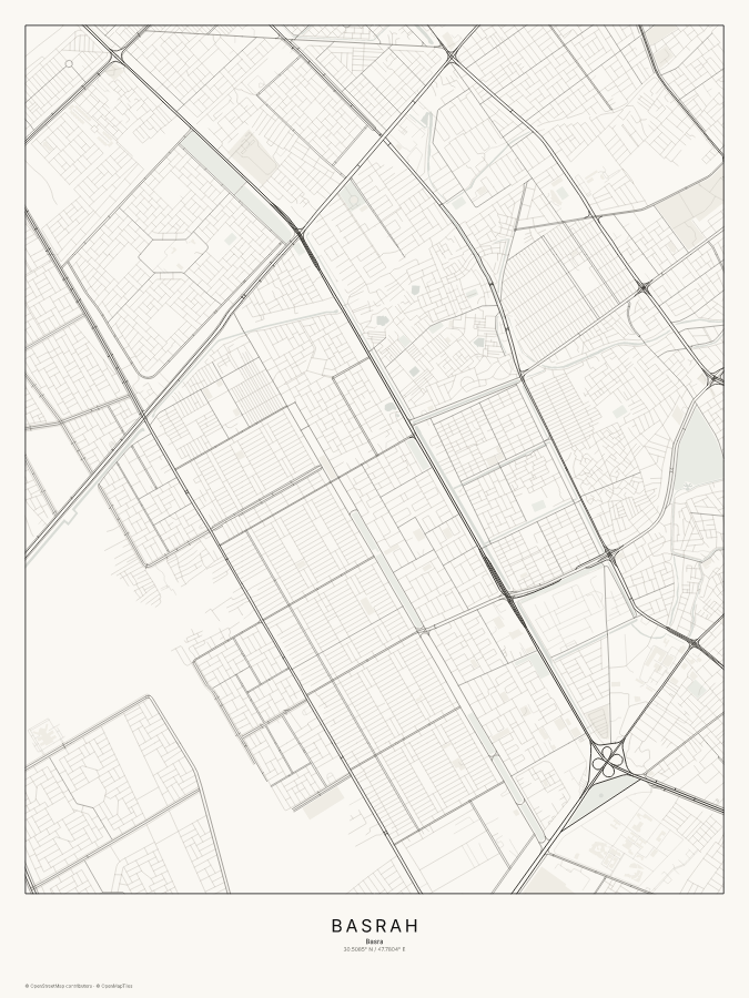 Basrah map poster, classic style