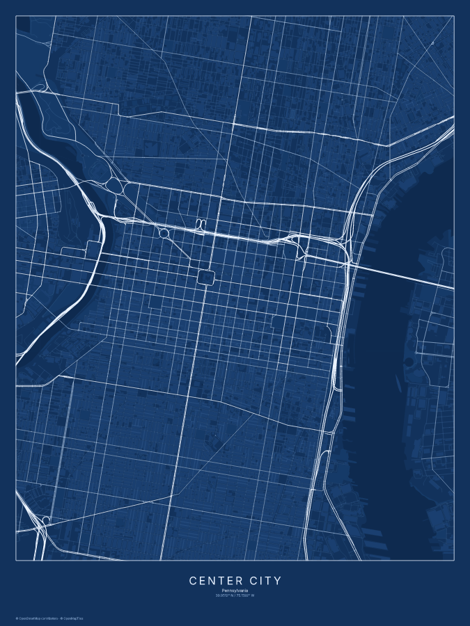 Center City map poster, blueprint style