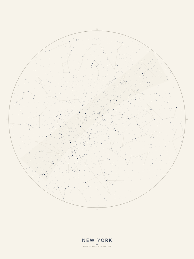 Star map poster example, ivory style