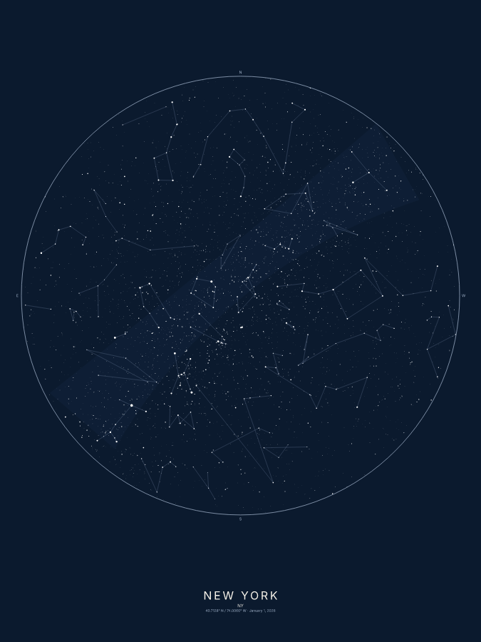 Custom star map poster proof of the sky over New York City